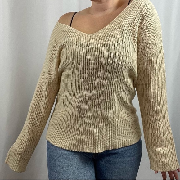 Sky & Sparrow Small Boho Tie Open Back Bell Sleeve Hippie Yoga Sweater V Neck - Picture 1 of 10